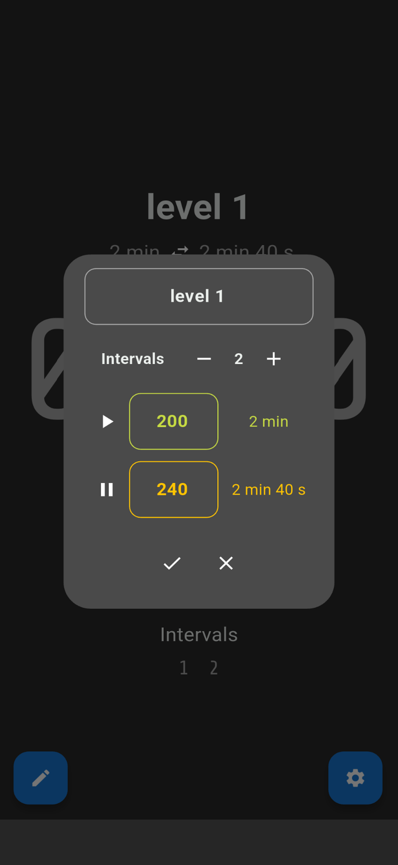 SweatTimer settings screen